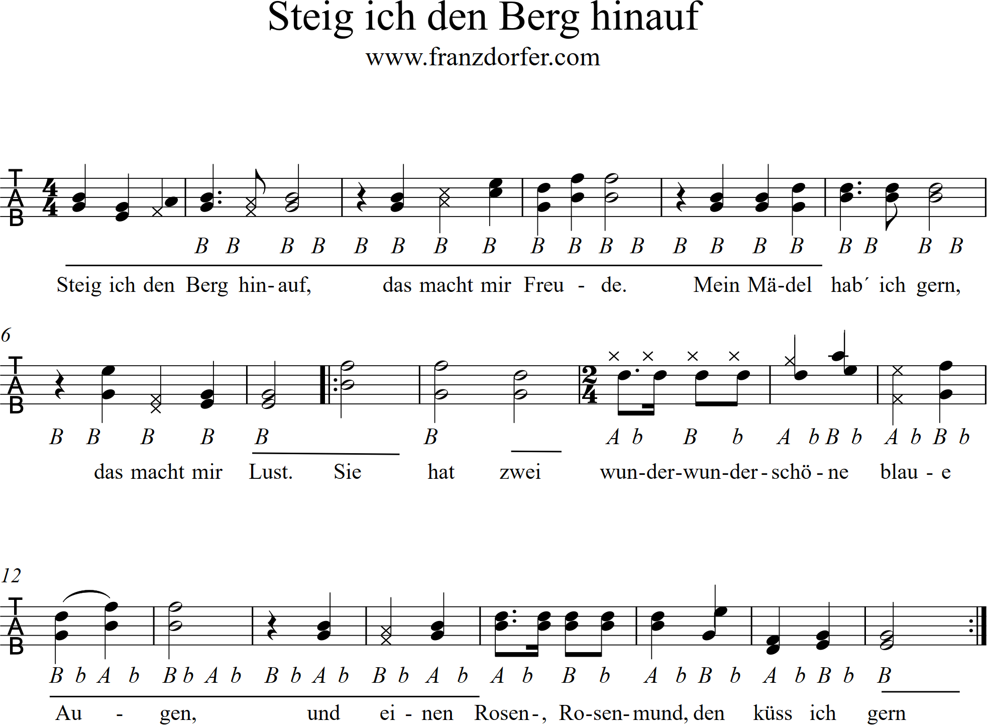 Noten für Steirische harmonika, steig ich den berg hinauf, v1